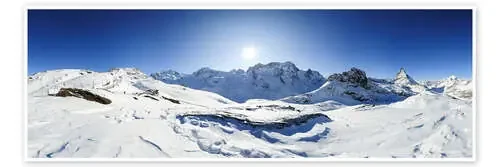 360 degree mountain panorama from Riffelberg above Zermatt with Monte Rosa and Matterhorn in Winter de Peter Wey