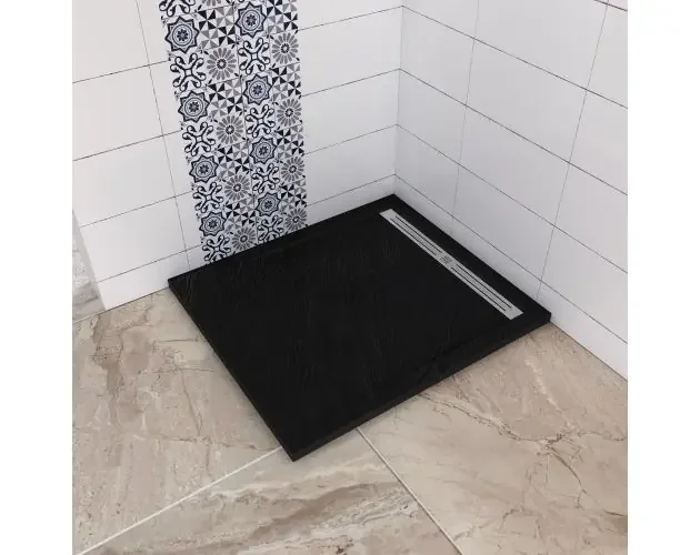 A Buon Prezzo Aica plato de ducha negro 90x90x3cm,piedra artificial,juego de desagüe | Brico Depôt