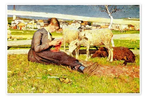 A Girl Knitting de Giovanni Segantini Bridgeman Images