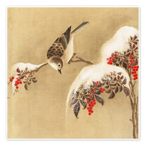 A sparrow on a bird berry bush de Ohara Koson Master Collection