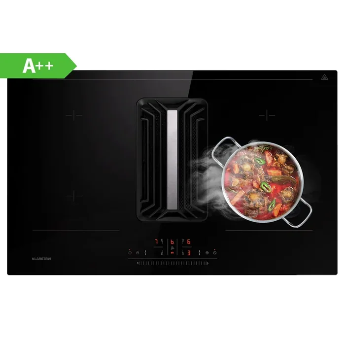 Acquista Ora Klarstein AirJet | Downdraft-Haube+Induktionsherd | 4 Zonen | 754 m³/h 83 cm | AirJet | Negro