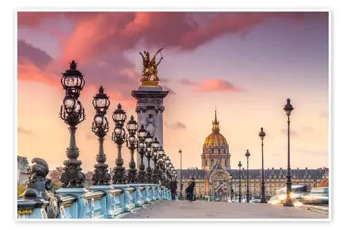 Alexandre III bridge and Les Invalides dome at sunset, Paris, France de Matteo Colombo