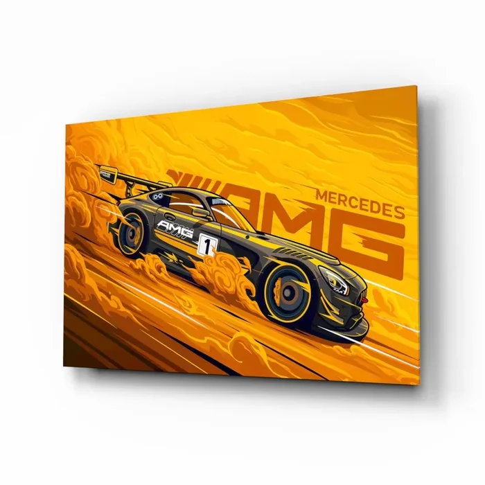 AMG‘s Fire Yellow Speed Glass Wall Art Designer Collection – 28.5 » X 18 «