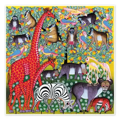 Animal groups on the big monkey tree de Iddi Tanzania Art & Licensing