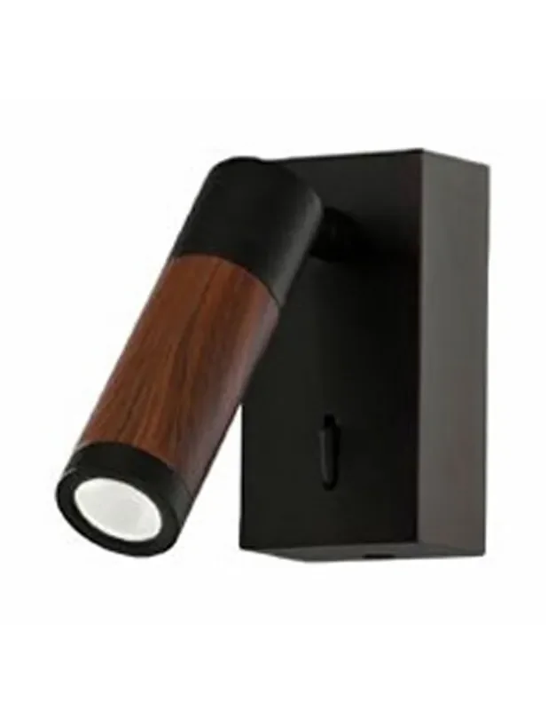 Aplique Hotel Negro Madera Oscura Led Bombilla Desmontable