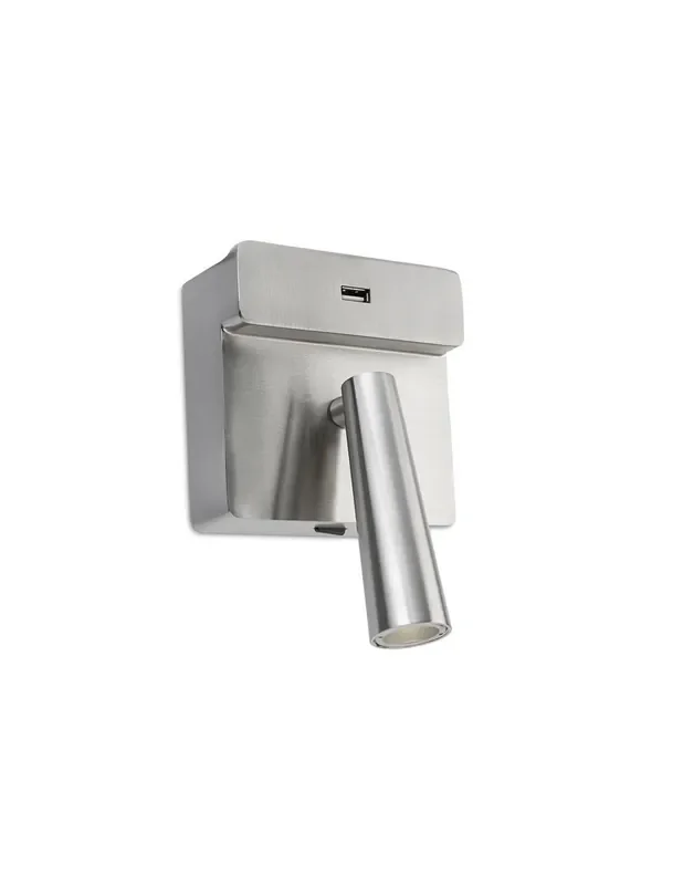 Aplique LED Cuadrado con USB Níquel Satinado
