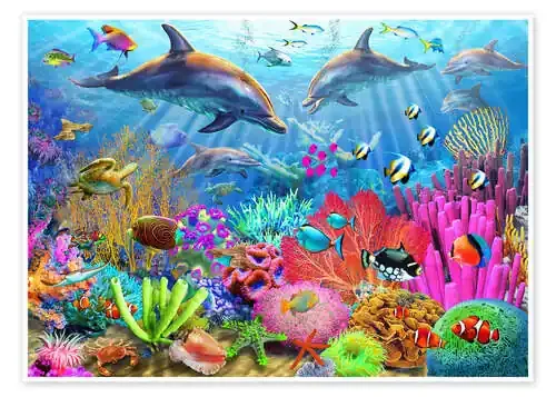 Arrecife de coral y delfines de Adrian Chesterman MGL Licensing