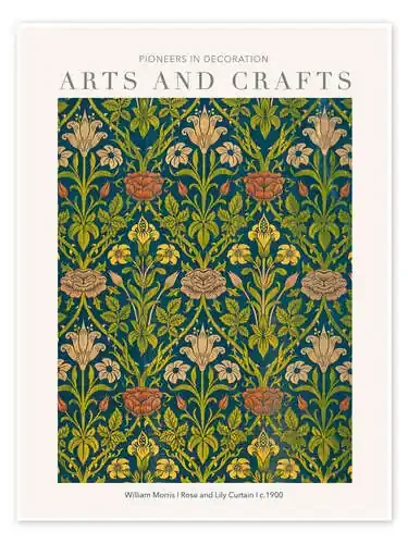 Arts and Crafts – Rose and Lily Curtain I de William Morris Exhibition Posters