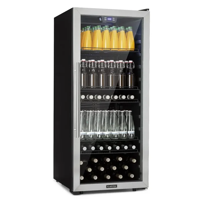 Autentico Beersafe 7XL frigorífico nevera para bebidas | Volumen: 242 litros | 5 estantes metálicos | Temperatura interior regulable de 1 a 20 °C | Cristal de doble aislamiento | De pie | LED | Acero inoxidable