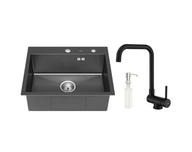 Autentico Fregadero – inox – 55x45x18,5cm – negro – grifo plegable – distribuidor de | Brico Depôt