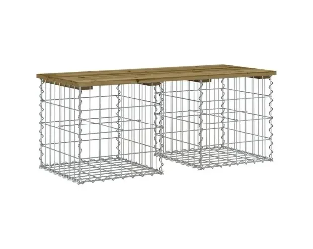 Autentico vidaXL banco jardín diseño gaviones madera pino impregnada 103x44x42cm | Brico Depôt