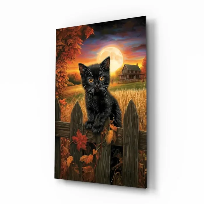 Autumn Cat Glass Wall Art Designer Collection – 28.5 » X 18 «