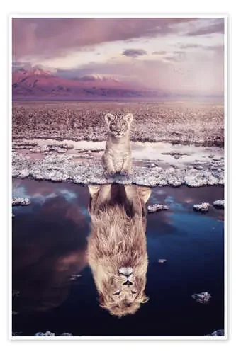 Baby lion and his adult reflection de Gen Z
