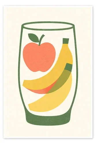 Bananas and Apple in a Glass Mid-Century de Gradient Grooves