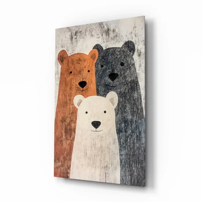 Bear Family Glass Wall Art Designer Collection – 28.5 » X 18 «