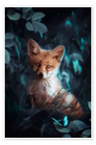 Bebé zorro y mariposa en el bosque de Gen Z