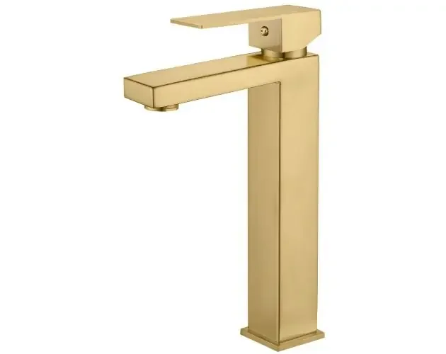 Bestseller Valaz grifo lavabo alto para pica monomando cuadrado dorado cepillado | Brico Depôt