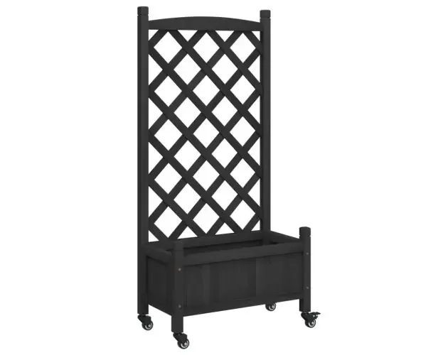 Bestseller vidaXL jardinera con enrejado y ruedas madera maciza de abeto negro | Brico Depôt