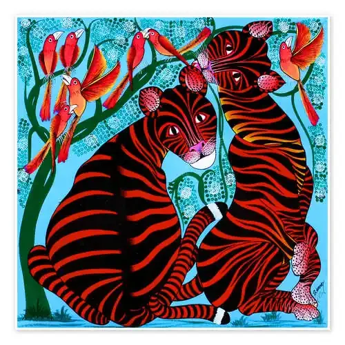 Big Cats Birds under tree de Omary Tanzania Art & Licensing