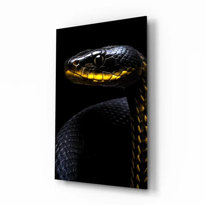 Black and Yellow Viper Glass Wall Art Designer Collection – 28.5 » X 18 «