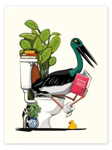 Black Stork Sitting on the Toilet with a Joke Book de Wyatt9