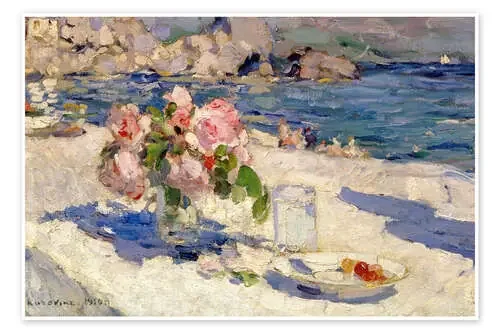 Blumenstrauss und Früchteteller am Meeresstrand. 1910. de Konstantin Alexejewitsch Korovin ARTOTHEK