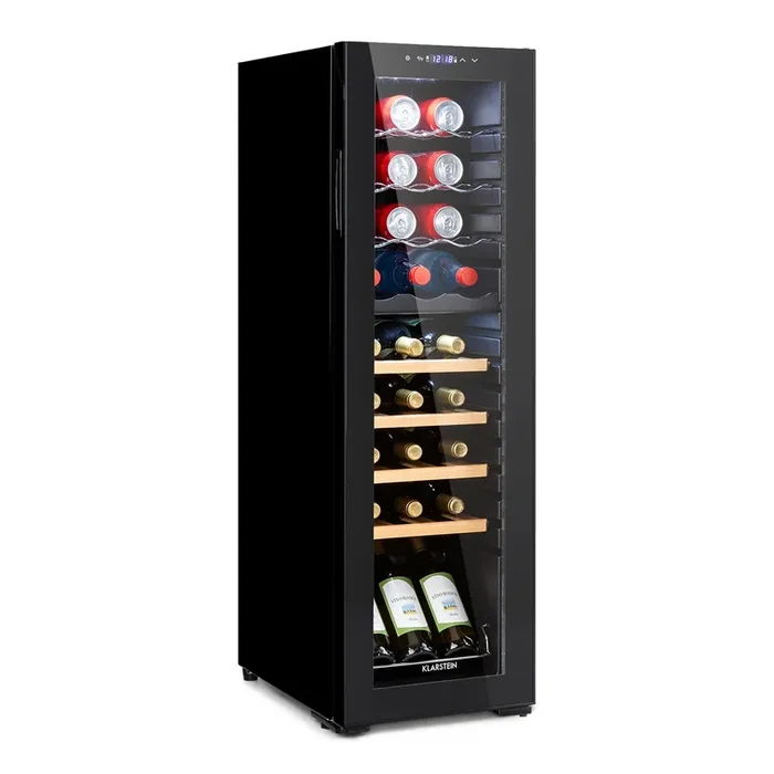 Bovella 27 Duo+ Vinoteca Nevera para vinos | 74 L | 27 botellas | Puerta de vidrio | 2 zonas de refrigeración: 5-18 °C cada una | 4 baldas de madera/3 rejilla de metal | Antivibración | Panel de contr Artigianale
