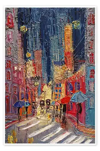 Bright Street Scene in the Rain in the Evening de Justyna Kopania