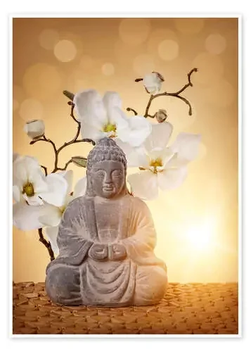 Buddha statue and orchid de Elena Schweitzer