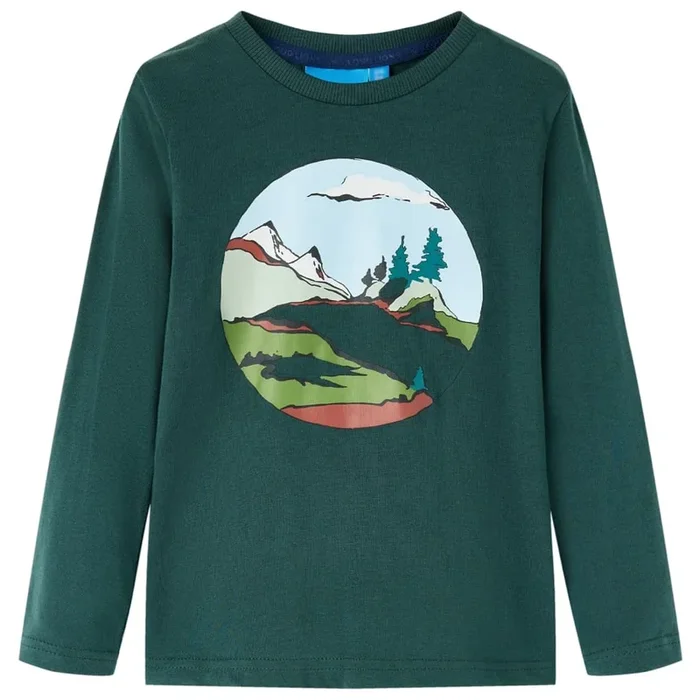 Camiseta infantil de manga larga verde oscuro 128 (4)