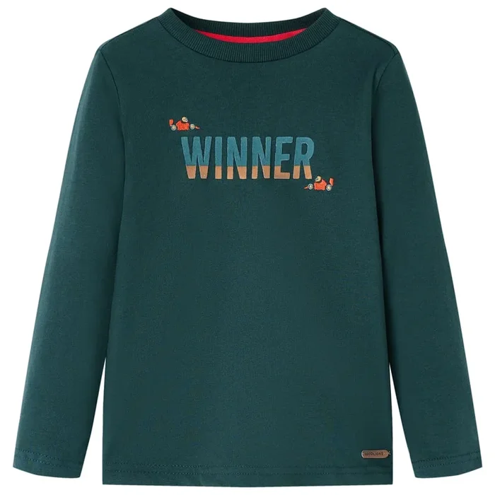 Camiseta infantil de manga larga verde oscuro 92 (2)