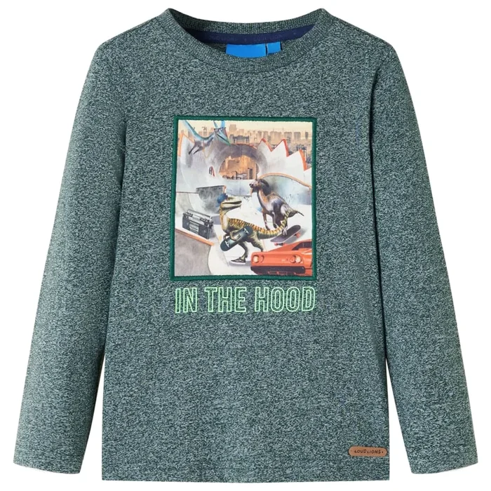 Camiseta infantil de manga larga verde oscuro mélange 104