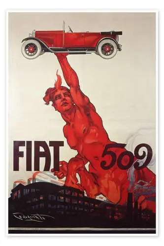 Cartel publicitario para Fiat 509, 1925 de Plinio Codognato Bridgeman Images