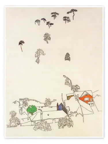 Casas y árboles de pino cerca de Mödling de Egon Schiele Master Collection