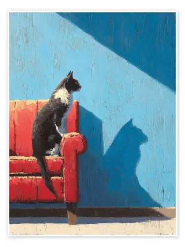 Cat sits in a red sofa de DejaReve