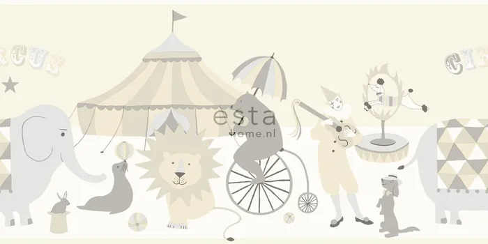 cenefa de papel pintado circo gris claro, beige y blanco brillante de ESTAhome – 178703