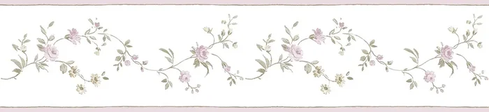 cenefa de papel pintado flores rosa claro, verde y blanco de Sanders & Sanders – 640435