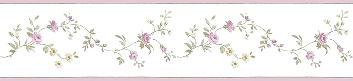 cenefa de papel pintado flores rosa viejo, verde y blanco de Sanders & Sanders – 640434
