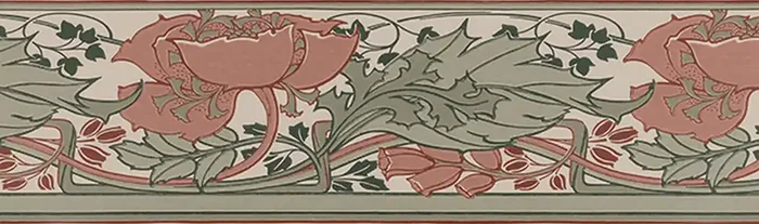 cenefa de papel pintado flores vintage en estilo art nouveau rojo barro cocido de Duro – 661091