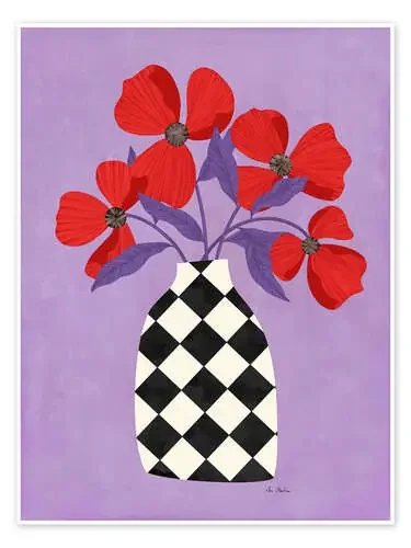 Chequered Vase with Poppies de EL BUEN LIMÓN