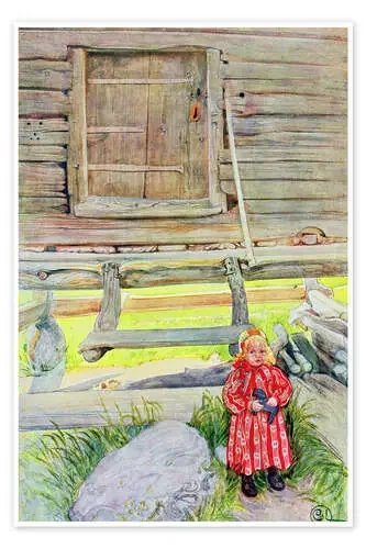 Chica frente a una cabaña de madera de Carl Larsson Bridgeman Images