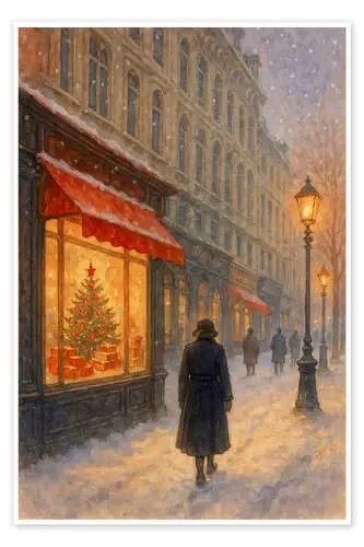 Christmas evening in snowy city street de Natalie Bruns