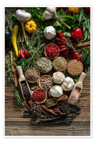 Colourful variety of spices with herbs and paprika de Thomas Klee