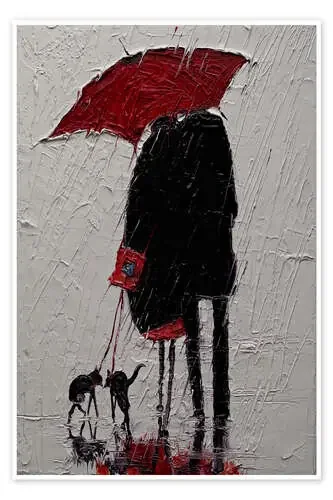 Couple with Dogs Walking in the Rain de Justyna Kopania