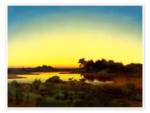 Deer in landscape with sunset de Anton Zwengauer ARTOTHEK