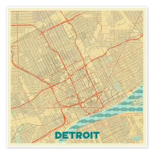 Detroit Map Retro de Hubert Roguski