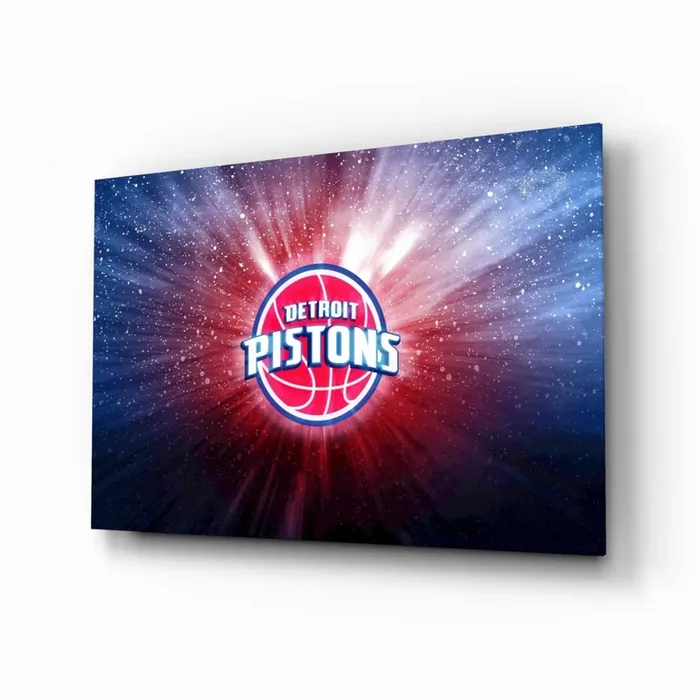 Detroit Pistons Blue Light Glass Wall Art Designer Collection – 28.5 » X 18 «