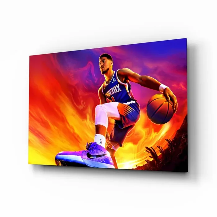 Devin Booker Rise of the Flames Glass Wall Art Designer Collection – 28.5 » X 18 «
