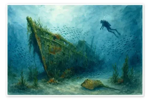 Diving at a sunken shipwreck de Natalie Bruns