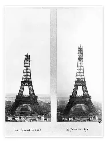 Dos vistas de la construcción de la Torre Eiffel II Bridgeman Images
